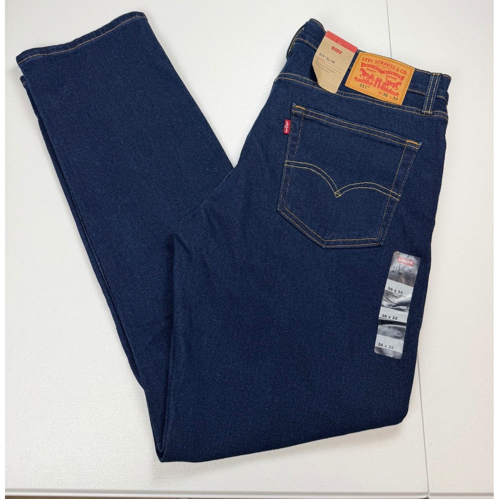 New Levis 511 Slim Fit Jeans Mens 36x32 Dark‎ Indigo Blue Stretch Denim NWT